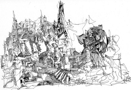 #733 pen &amp; ink drawing cityscape